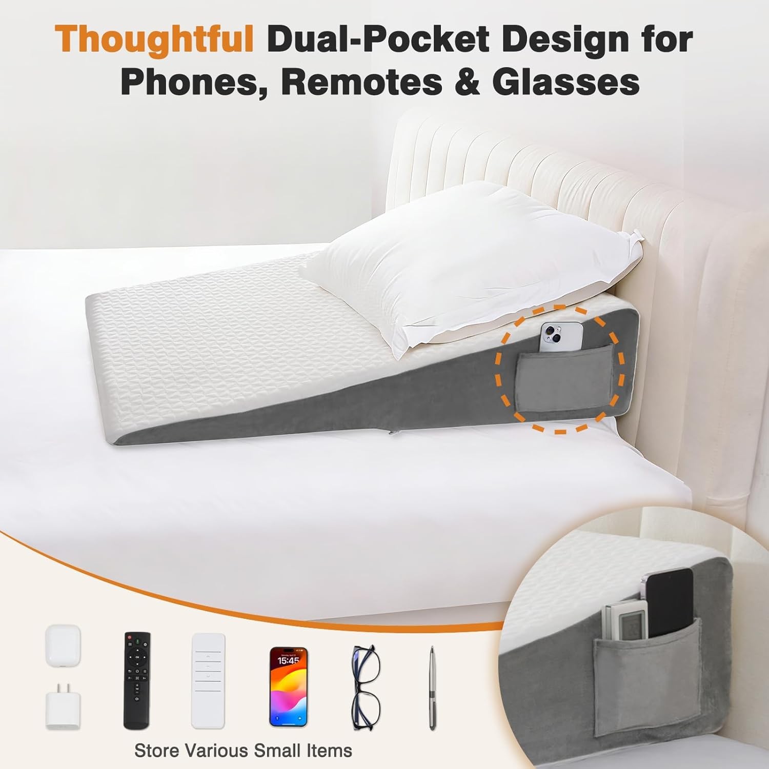 34" Extra-Long Wedge Pillow for Back & Arm Support, Adjustable Sleep Incline