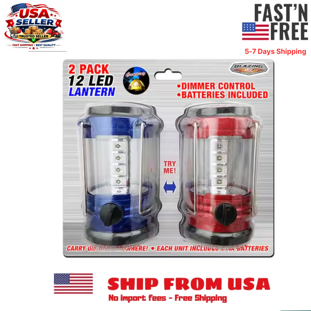 Battery Operated Camping Lantern 2-Pack Portable Light LED Lamp Dimmer Outdoor