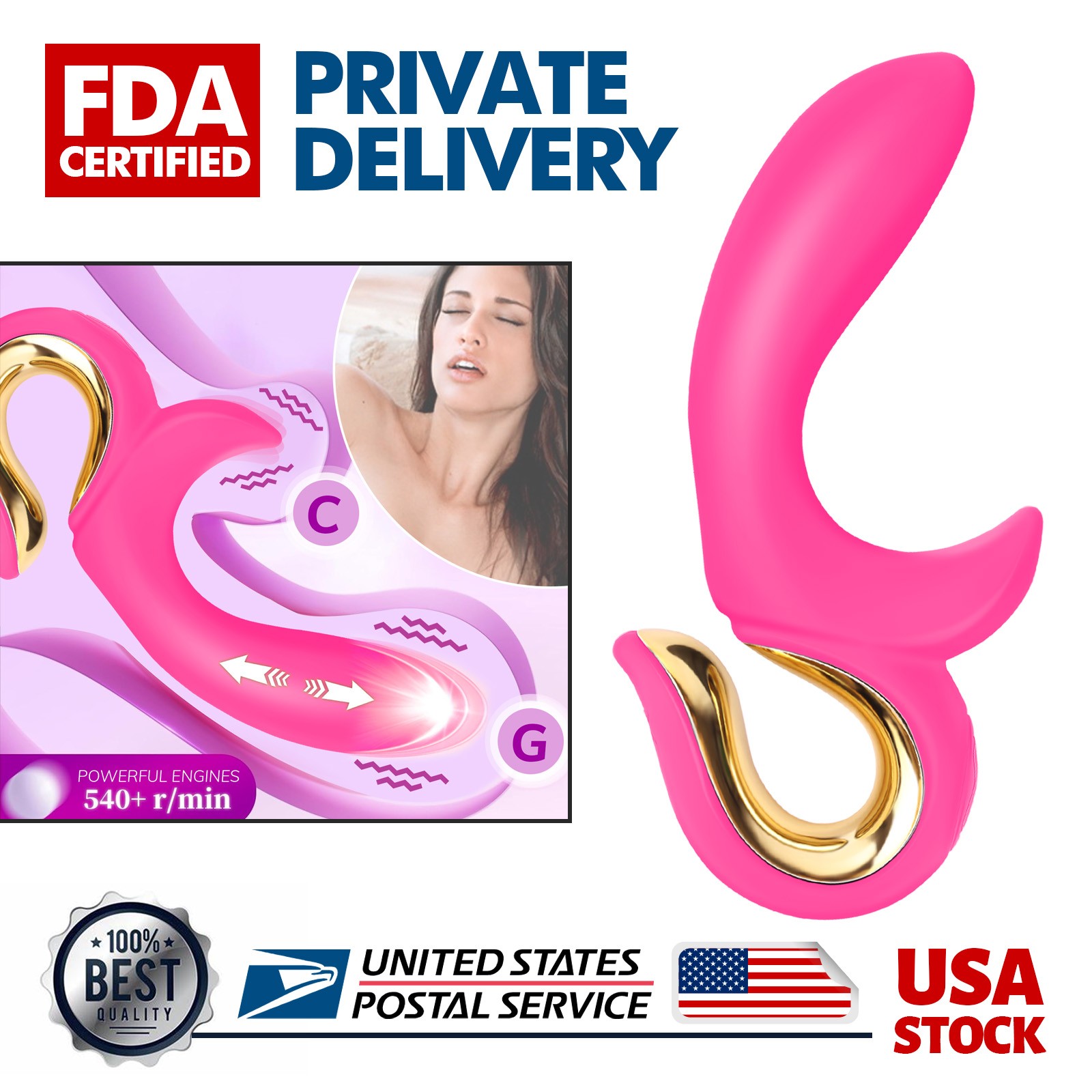Waterproof Multispeed 2-in-1 Vibrator G-Spot Dildo Women Adult Sex Toys gift