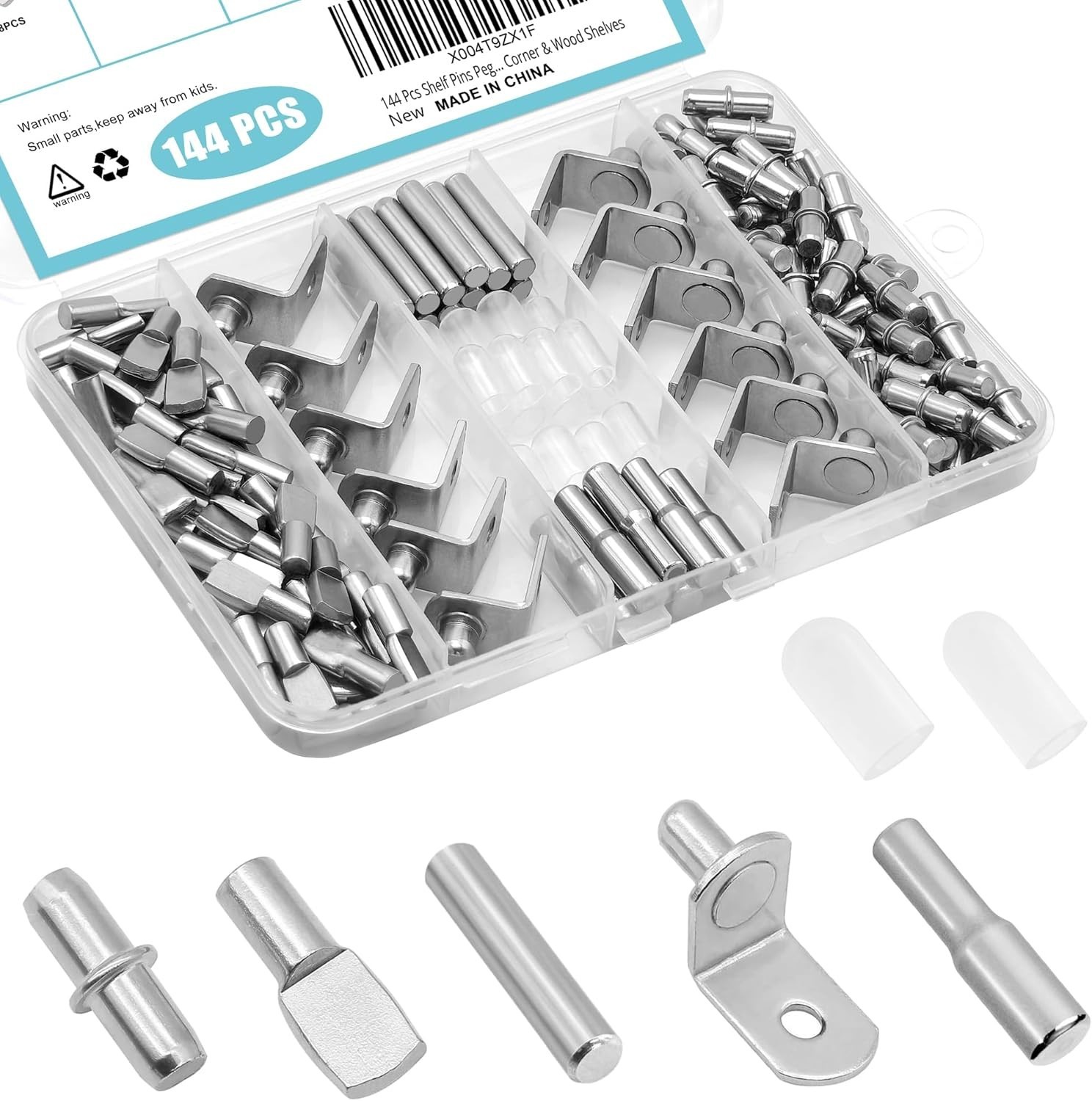 144 Pcs Shelf Pins Pegs Kit,5 Styles Metal Shelf Support Pegs,Cabinet Pegs