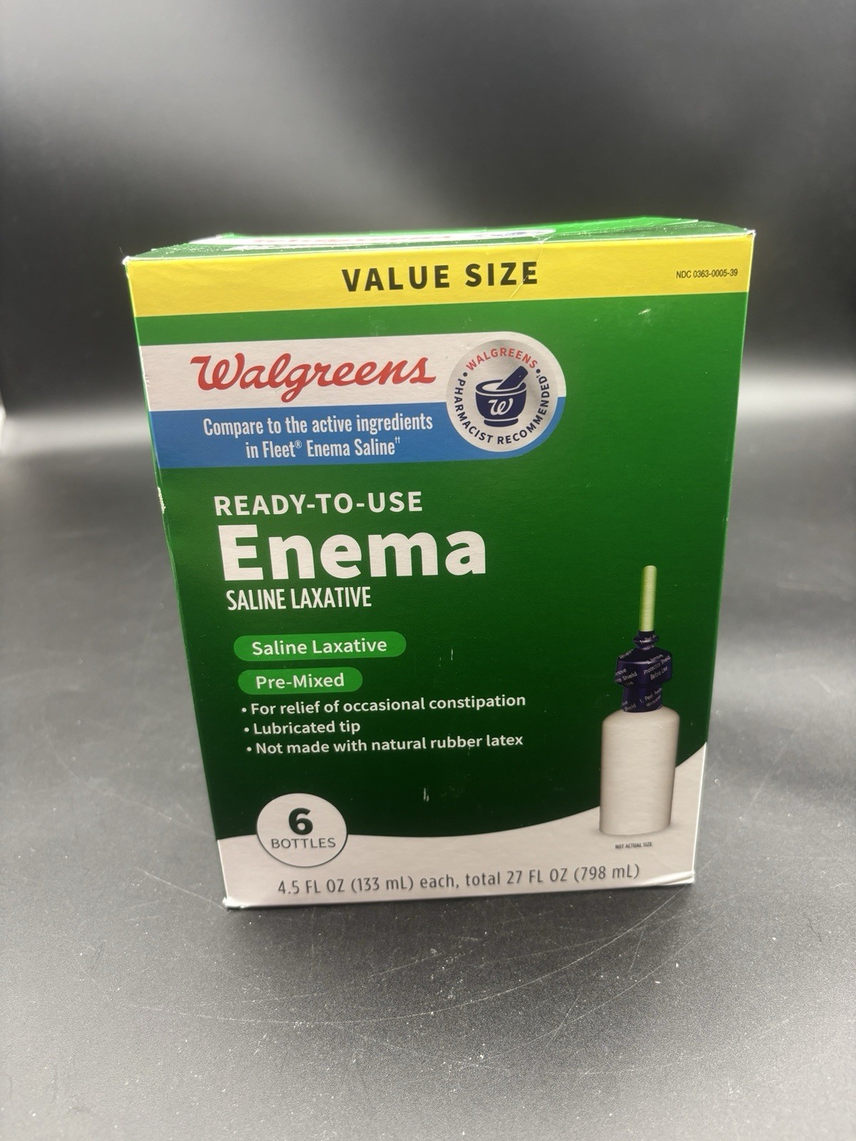 Walgreens Ready-To-Use Saline Enema Laxative Value Size 6 Bottles Exp 2028
