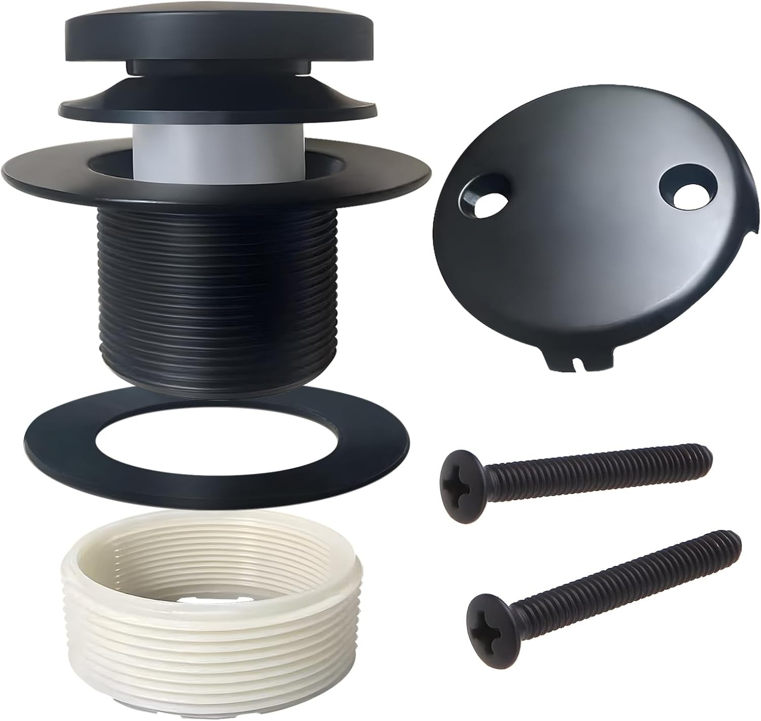 Black Tub Drain Kit, Tip-Toe Trim Set with 2-Hole Overflow