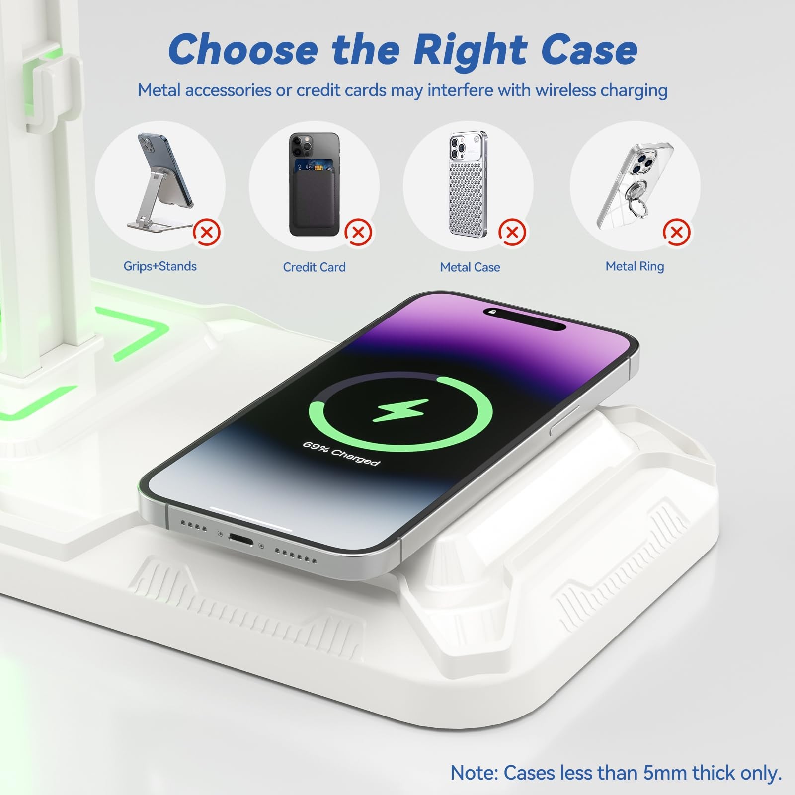 KDD RGB Headphone & Controller Stand with Wireless Charging - Rotatable White