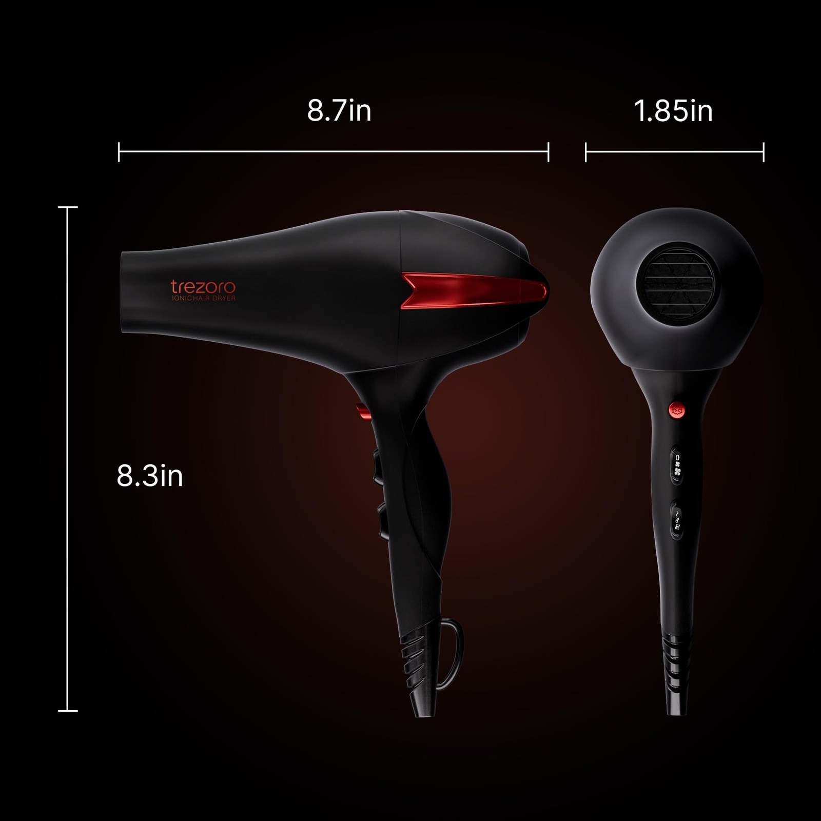 TREZORO Professional 2000W Ionic Hair Dryer with Diffuser for Salon & Home