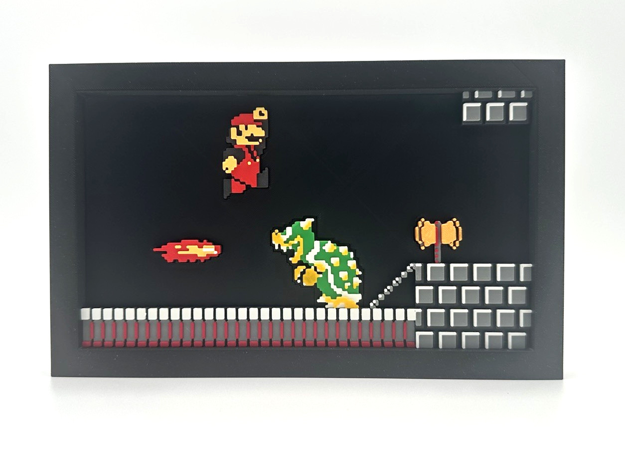 Super Mario Bros NES Bowser Boss Battle 3D Printed Diorama Retro Gaming Wall Art