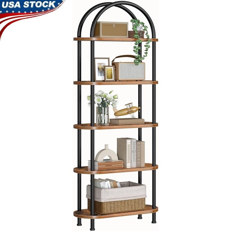 5 Tier Bookshelf Easy Assembly Sturdy Metal & Wood Shelf Space Saving Bookcase