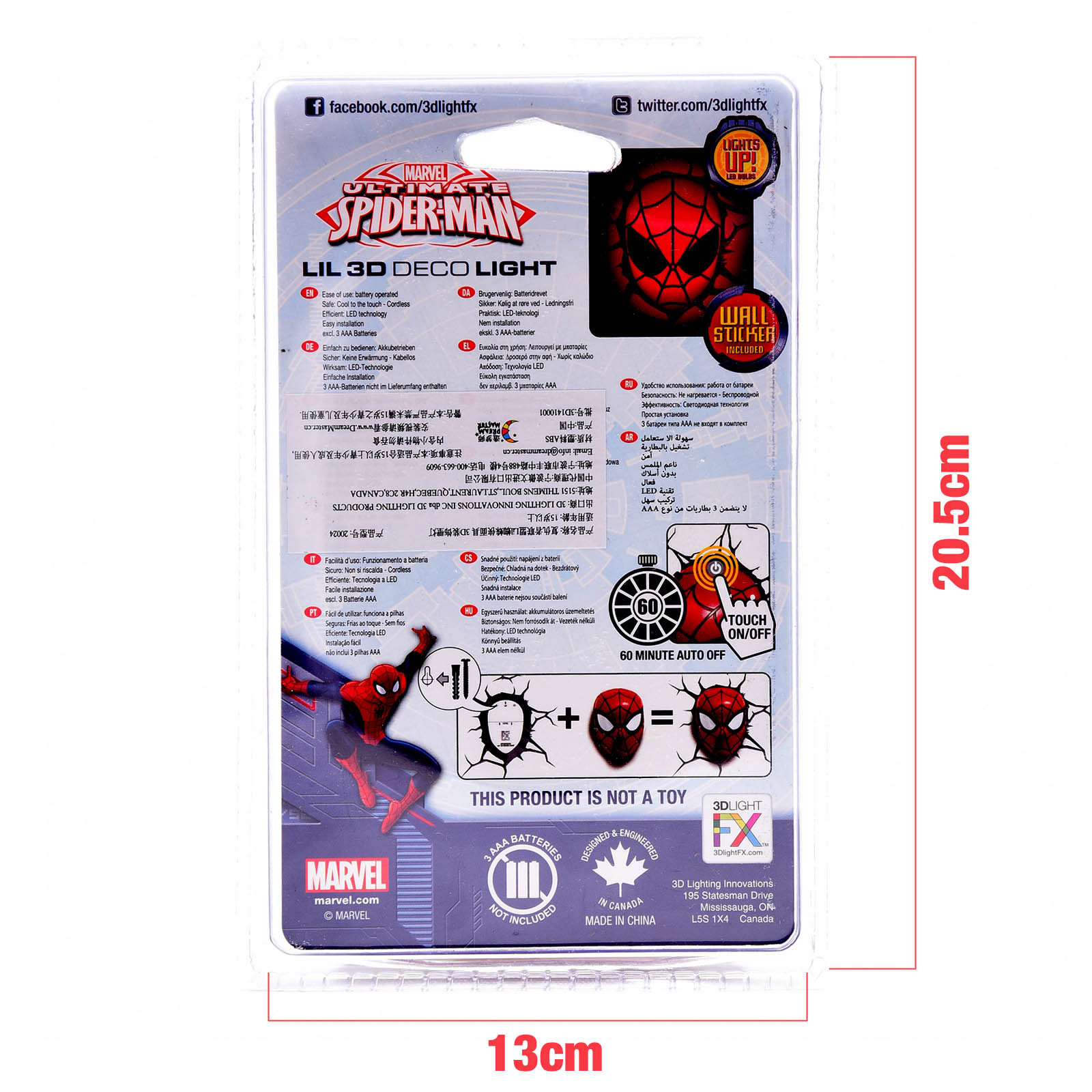 Marvel Avengers Mini Spider Man Head 3D FX Deco Wall LED Decoration Night Light