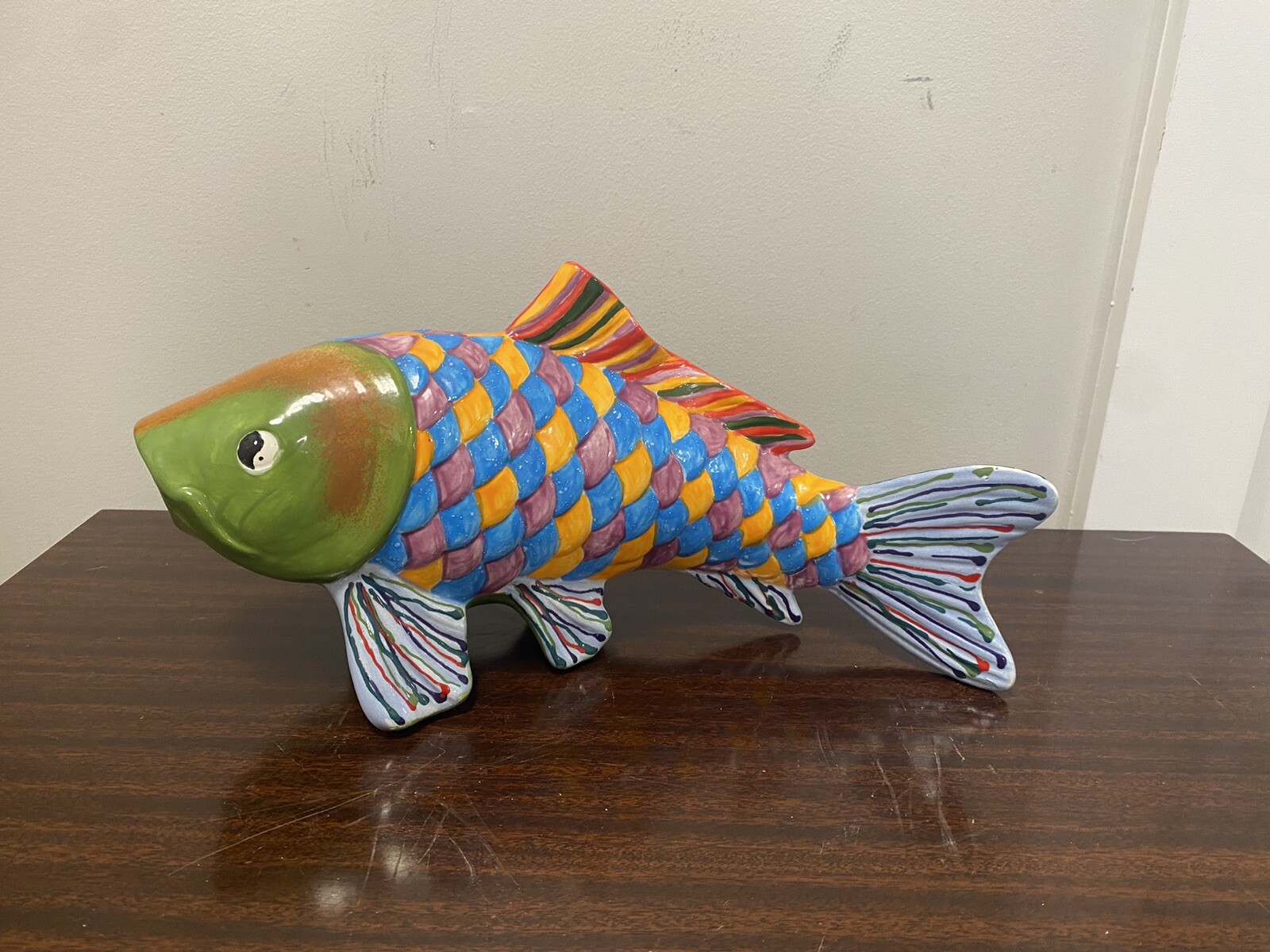 Vintage ceramic handpainted koi fish planter