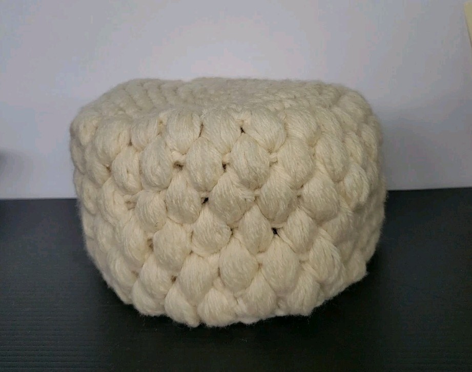 Vtg. Crocheted Pill Box Hat  Off White Acrylic Yarn