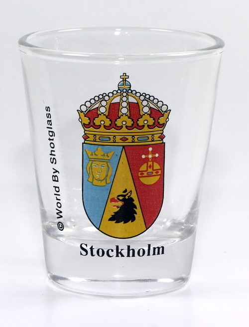 STOCKHOLM SWEDEN COAT OF ARMS SHOT GLASS SHOTGLASS