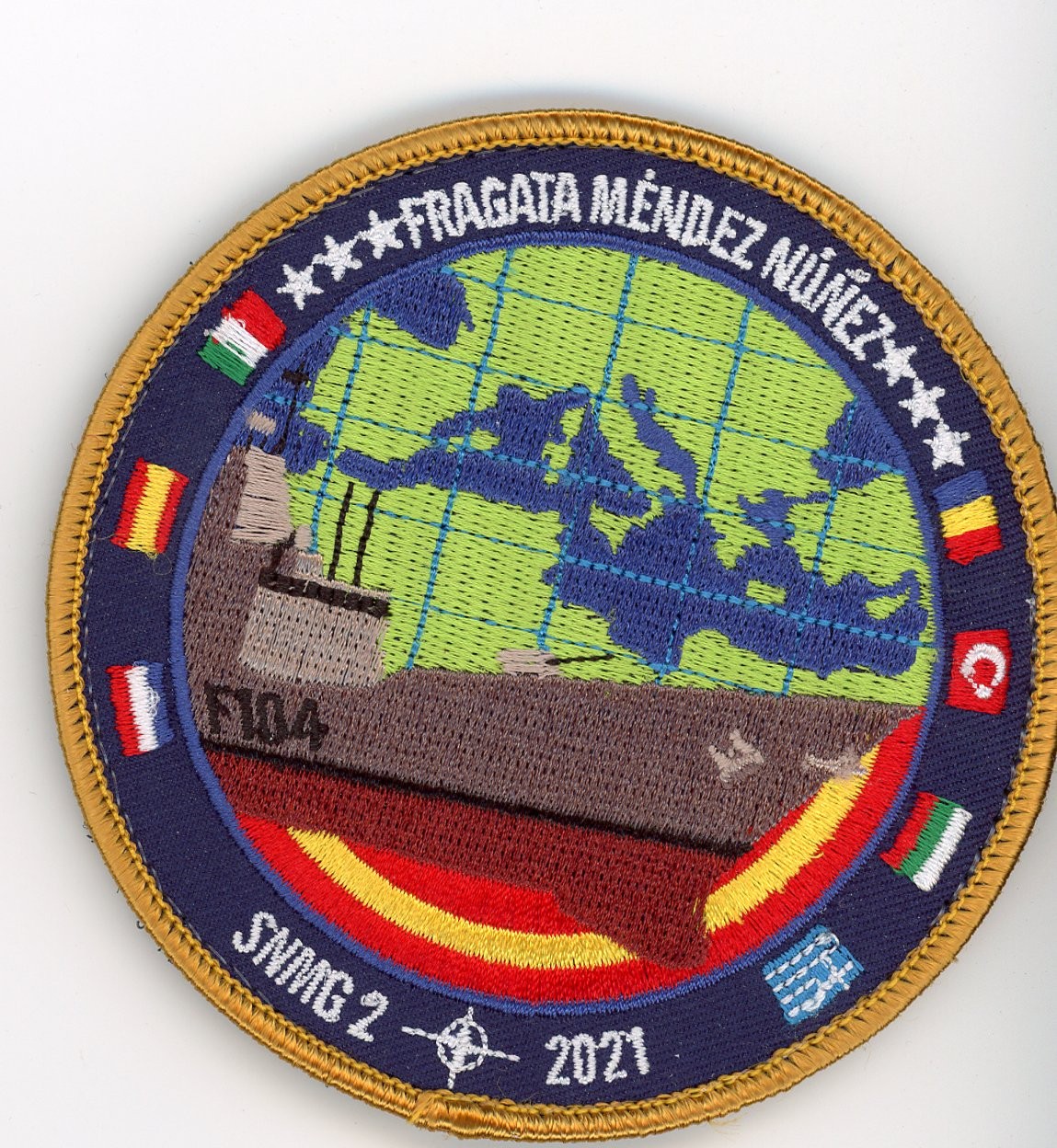 PATCH SPAIN NAVY F-104 MENDEZ NUÑEZ SNMG-2 2021 FRIGATTE DOUBLE VEL BACK