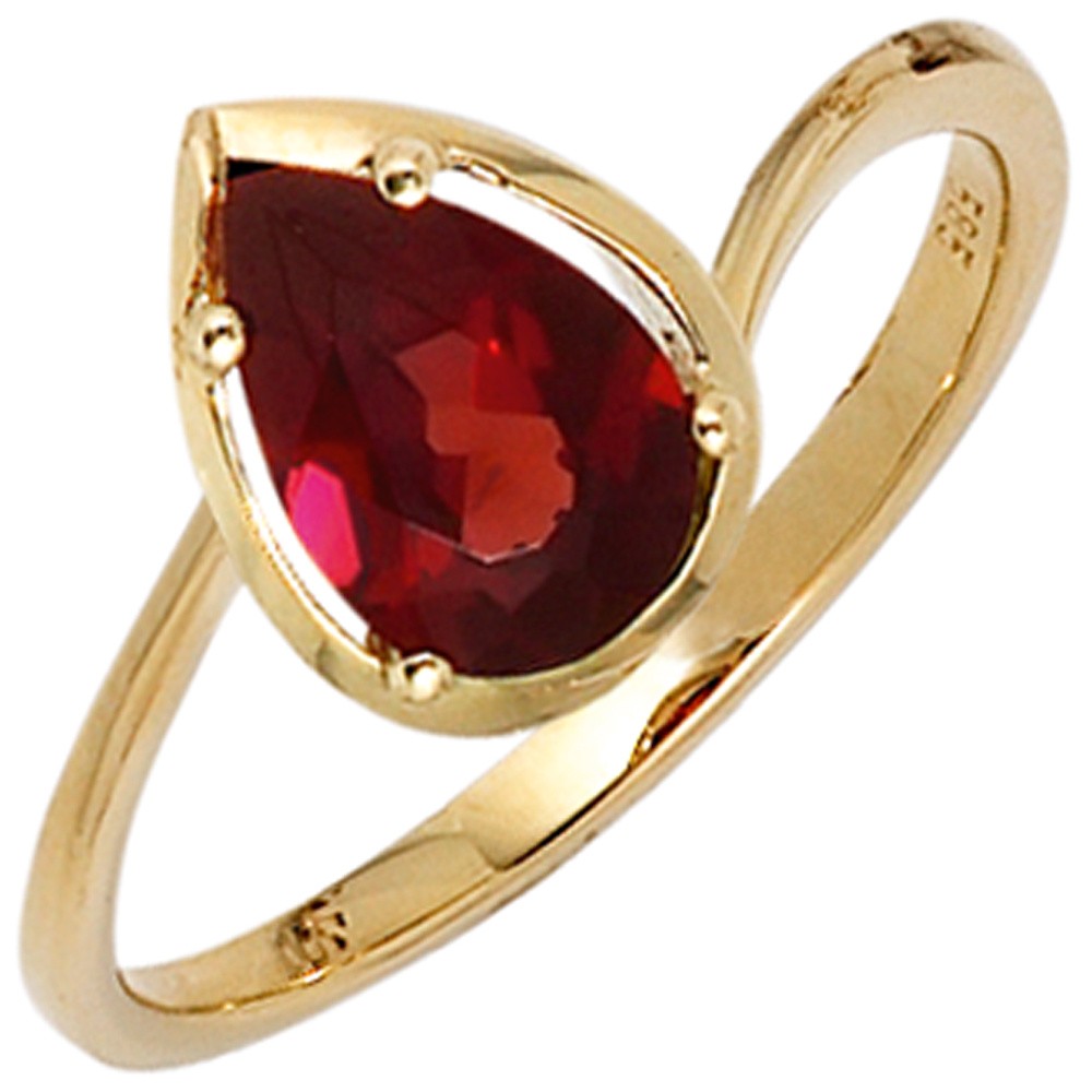 Jobo ladies' ring 585 gold yellow gold 1 garnet red gold ring garnet ring drop RW: 6
