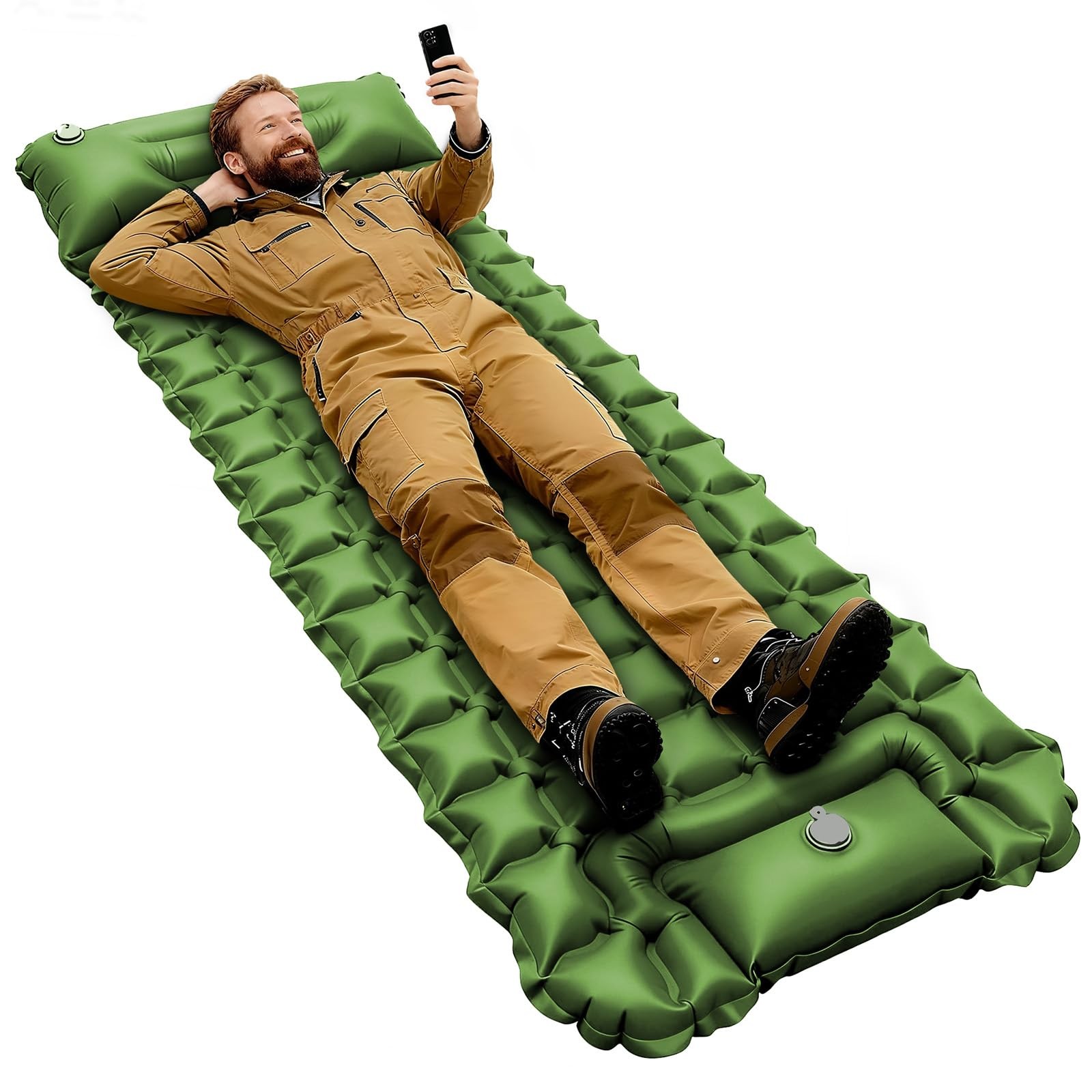 Ultralight Inflatable Sleeping Pad for Camping, Single Size, Built-in Foot Pu...