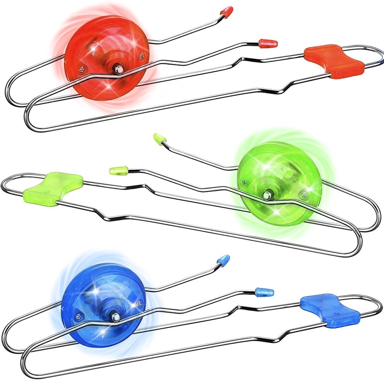 Jishi Retro Magic Rail Twirler 3Pcs Light Up Glow Small, Red, Blue, Green