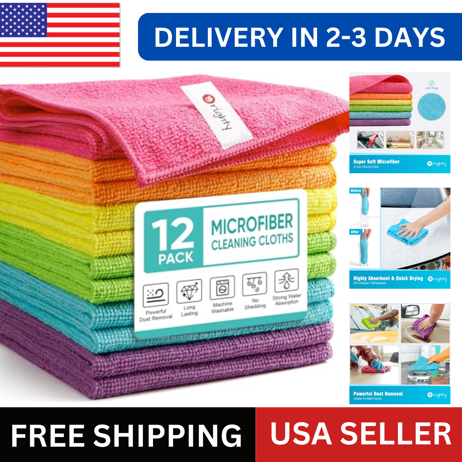 12 Pack Microfiber Cleaning Cloth Towels Car Care Lint Free 12x12in Home Office