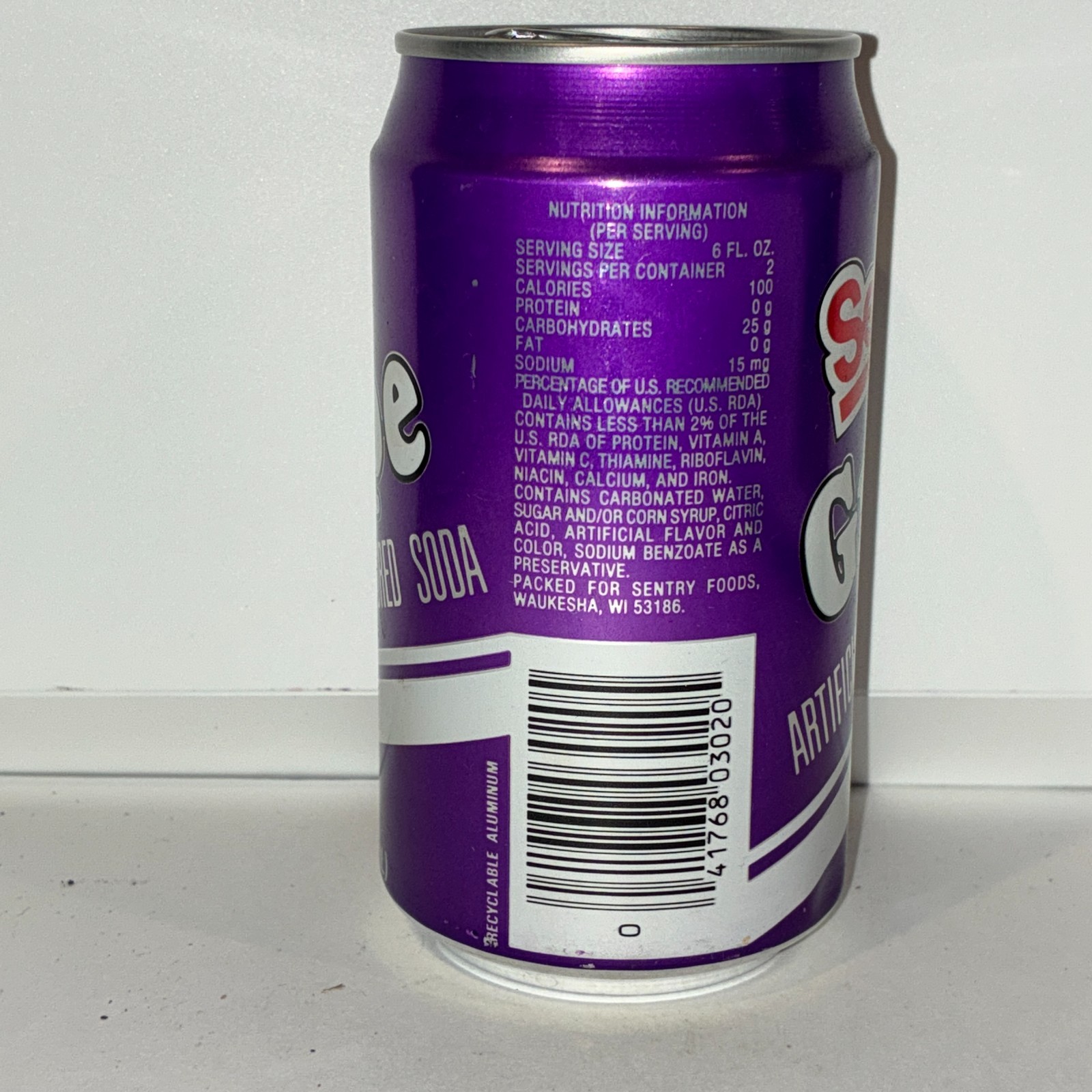Sentry Grape soda can