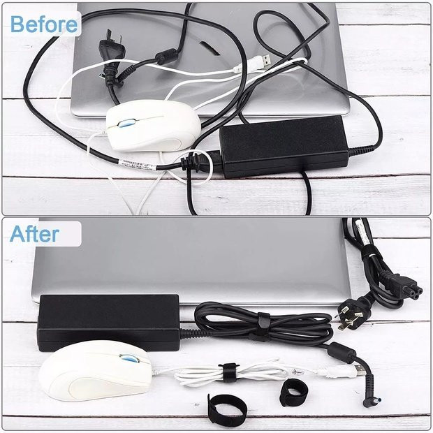 100PC Reusable Cable Straps Black Wire Cord Hook Loop Ties Fastening Organizer