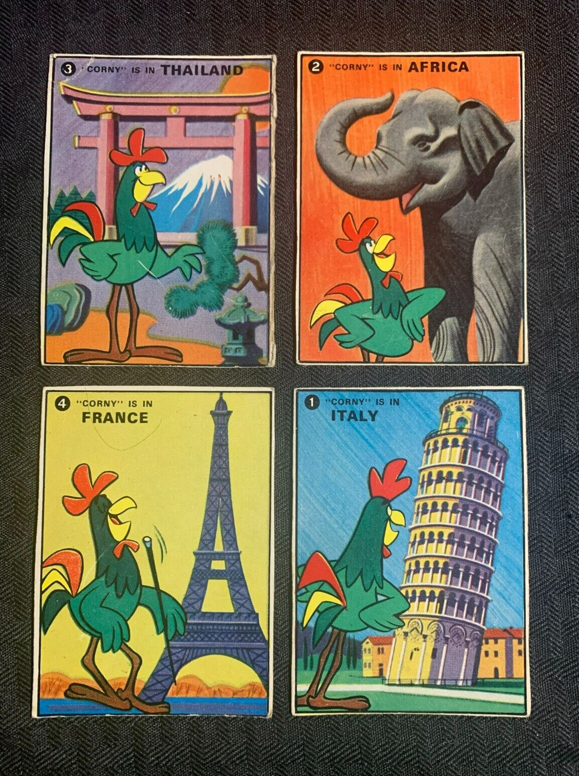 Vintage CORNY Trading Game? Card LOT of 4 in Africa France Italy Thailand VG/VG+