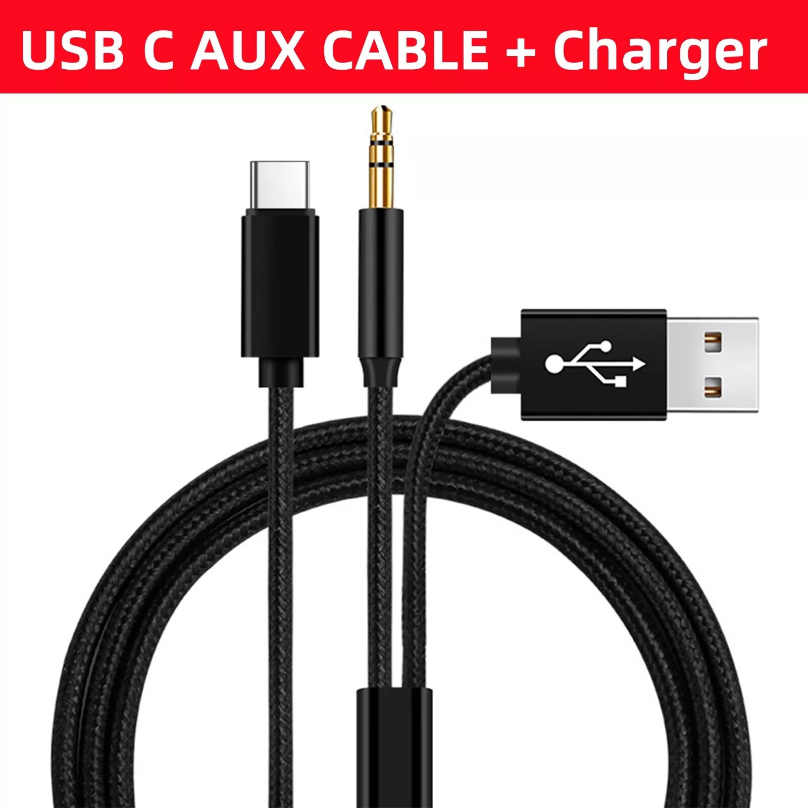 USB C Aux Cable in Car + Charging Cable For iPhone 16 15 Android Samsung S24 S23