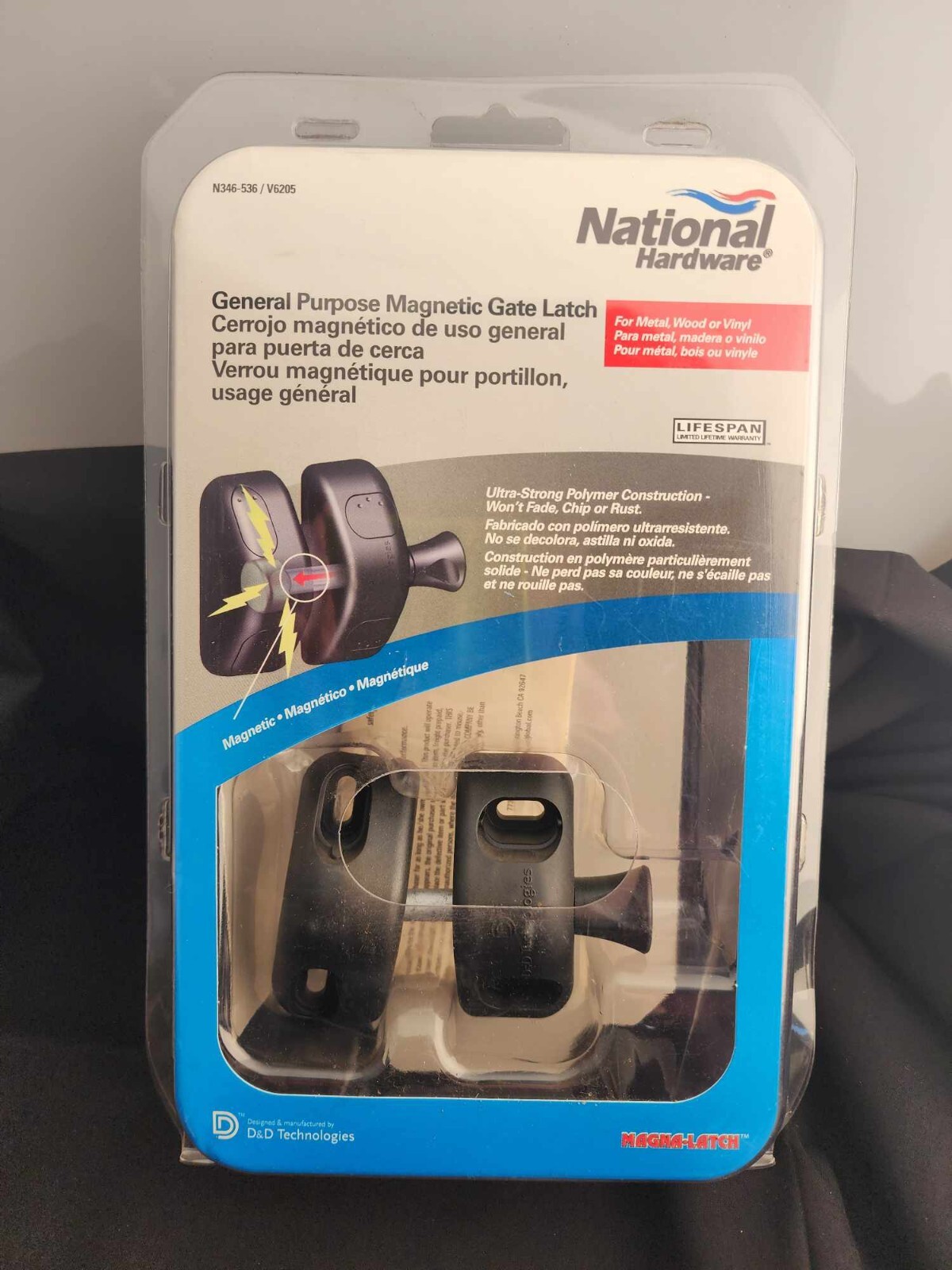 National Hardware N346-536/V6205 Black Polymer MagnaLatch Magnetic Gate Latch