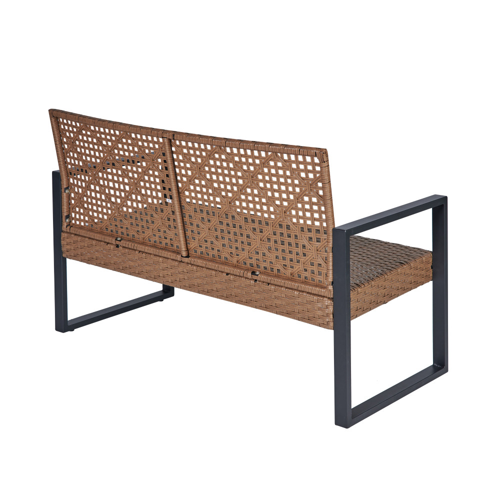 Patio Furniture Set Acacia Wood Table Top Morden Black & Light Brown