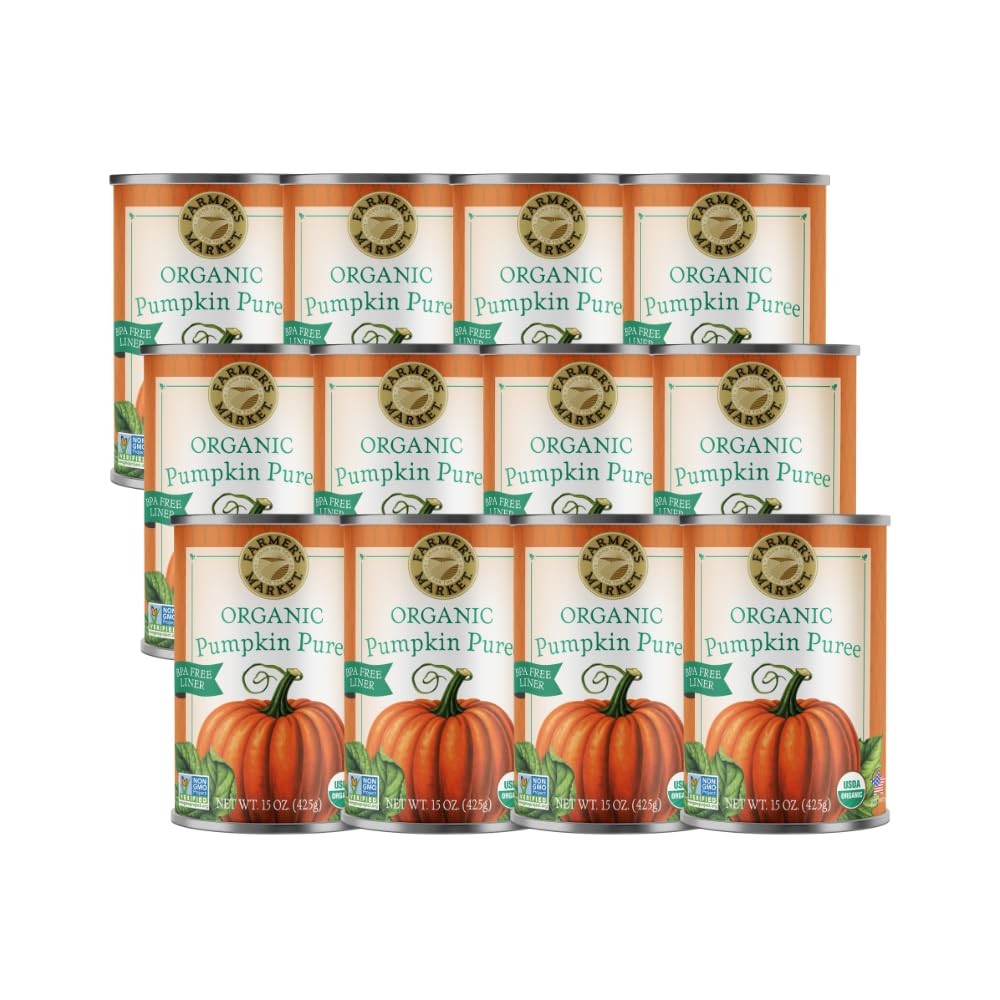 Organic Pumpkin Puree, Canned 15 oz, Bulk Pack of 12 - Perfect for Baking