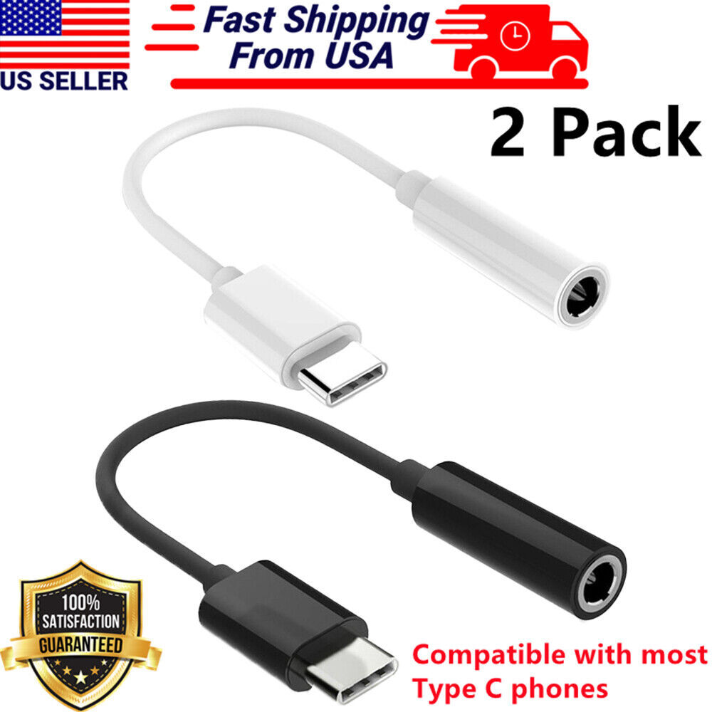 2X USB-C Type C Adapter to 3.5mm Aux Jack Headphone For Samsung For iPhone
