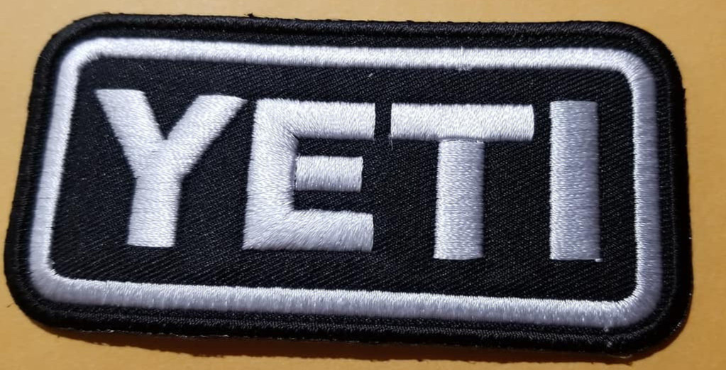 YETI black/white Embroidered Patch badge approx 2X3.75" iron or sew