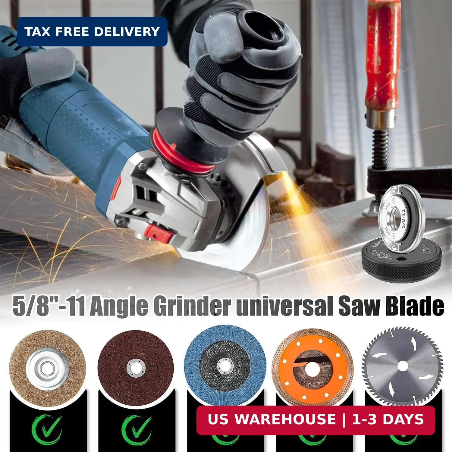 2Pcs 5/8"-11 Angle Grinder Flange Nuts, Tool-Free Quick Release Grinder Flange L