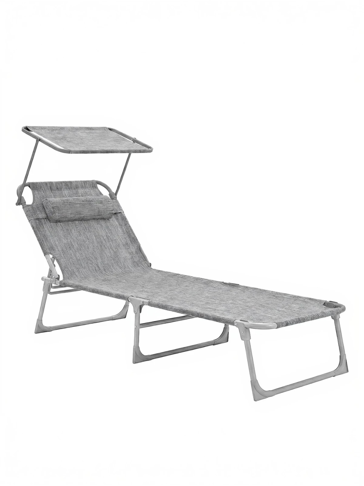 Outdoor Reclining Lounge Chair Adjustable Backrest Folding Sun Lounger Canopy