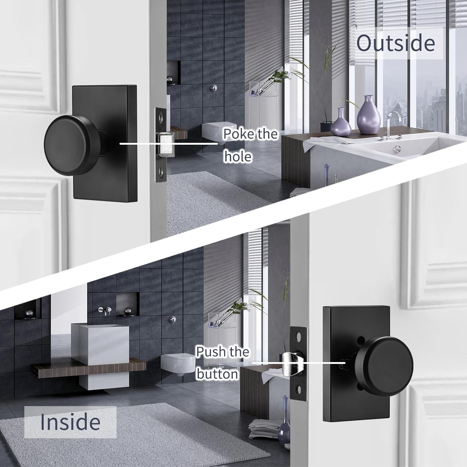 Black Door Knobs,Interior Handles for Bath & Bed,Heavy Duty Matt