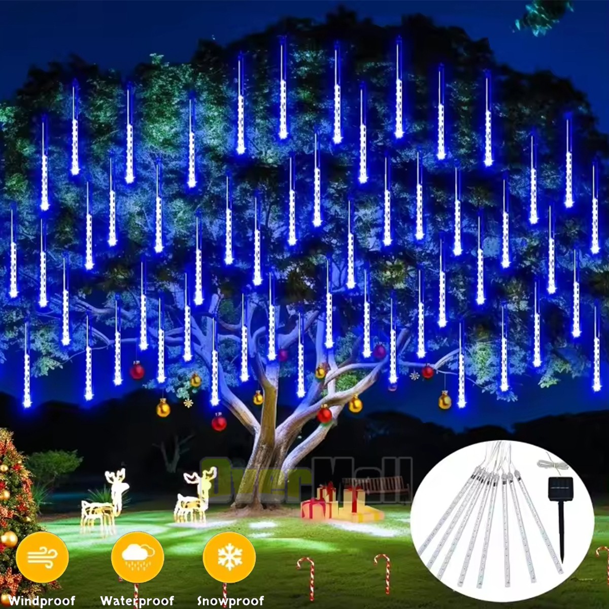 Solar LED Meteor Shower Lights Fairy String Light Falling Rain Tree Xmas Decor