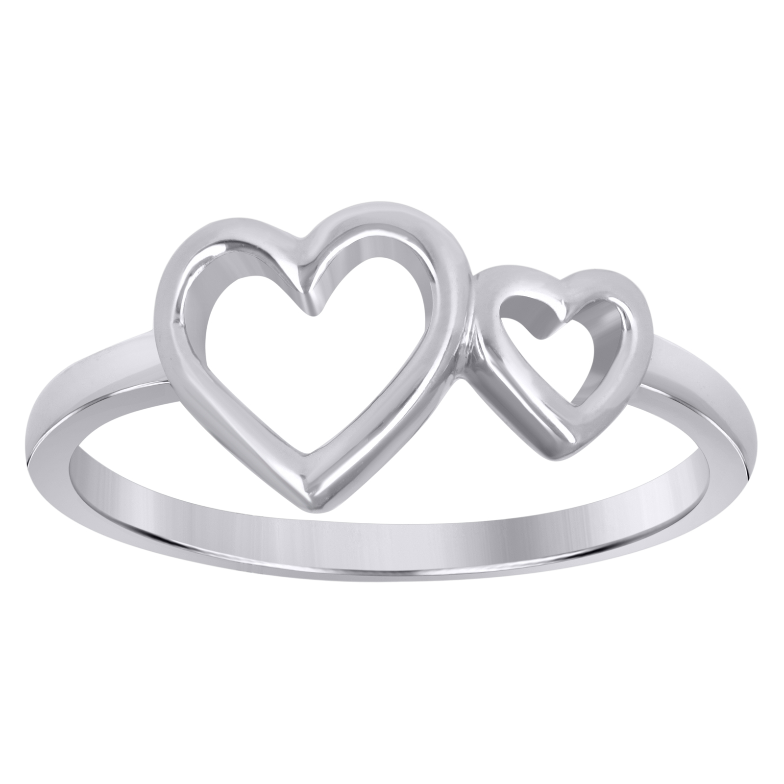925 Sterling Silver Women's Polished Love Double Open Heart Ring | Sizes 5 to 8