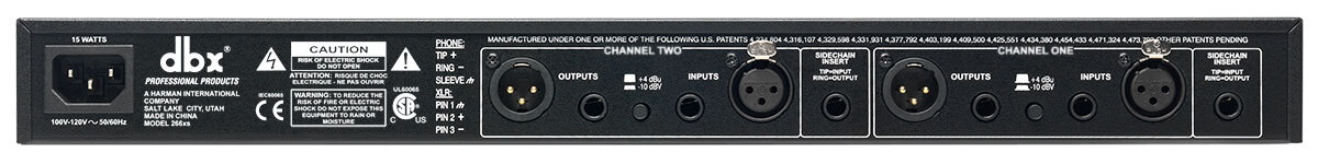 DBX 266XS 2-Channel Compressor/Gate Rack Mount Pro Audio Dynamics Processing