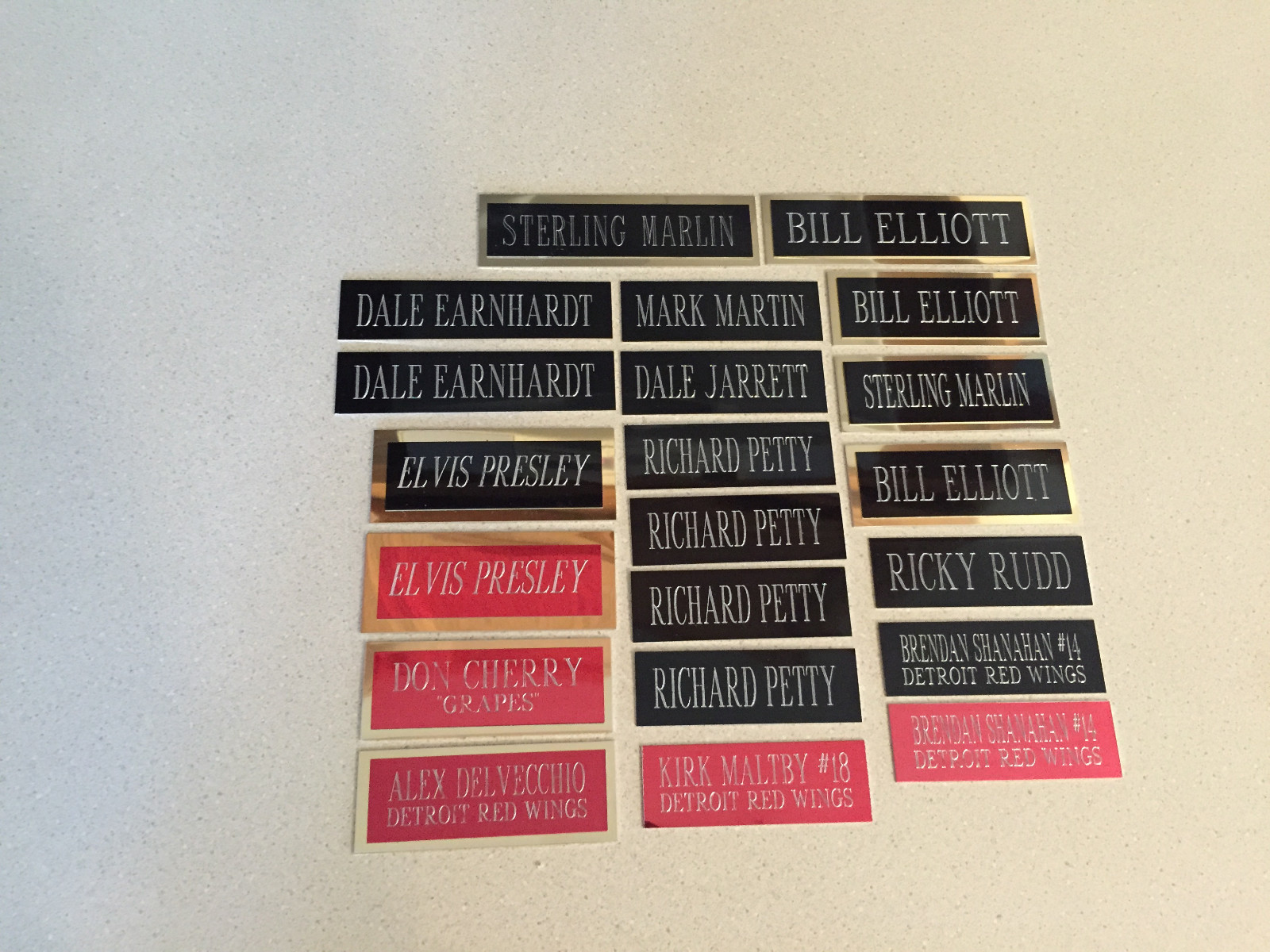 DALE EARNHARDT ENGRAVED PLATES ASST NAMES 21 PLATES IN ALL 1 X 3 AND 1 X 4