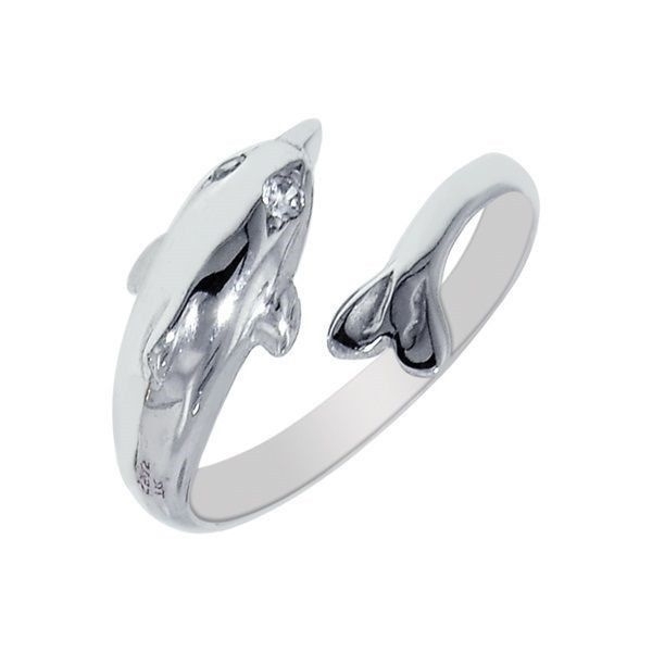 Dolphin Toe Ring or Pinky ring CZ Crossover Adjustable real Sterling Silver 925