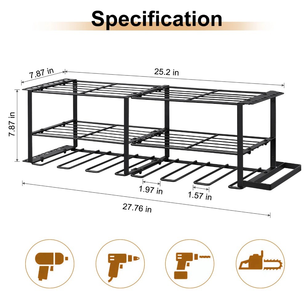 Wall Mounted Power Tool Organizer with 6 Drill Holders, Garage Tool Organizers