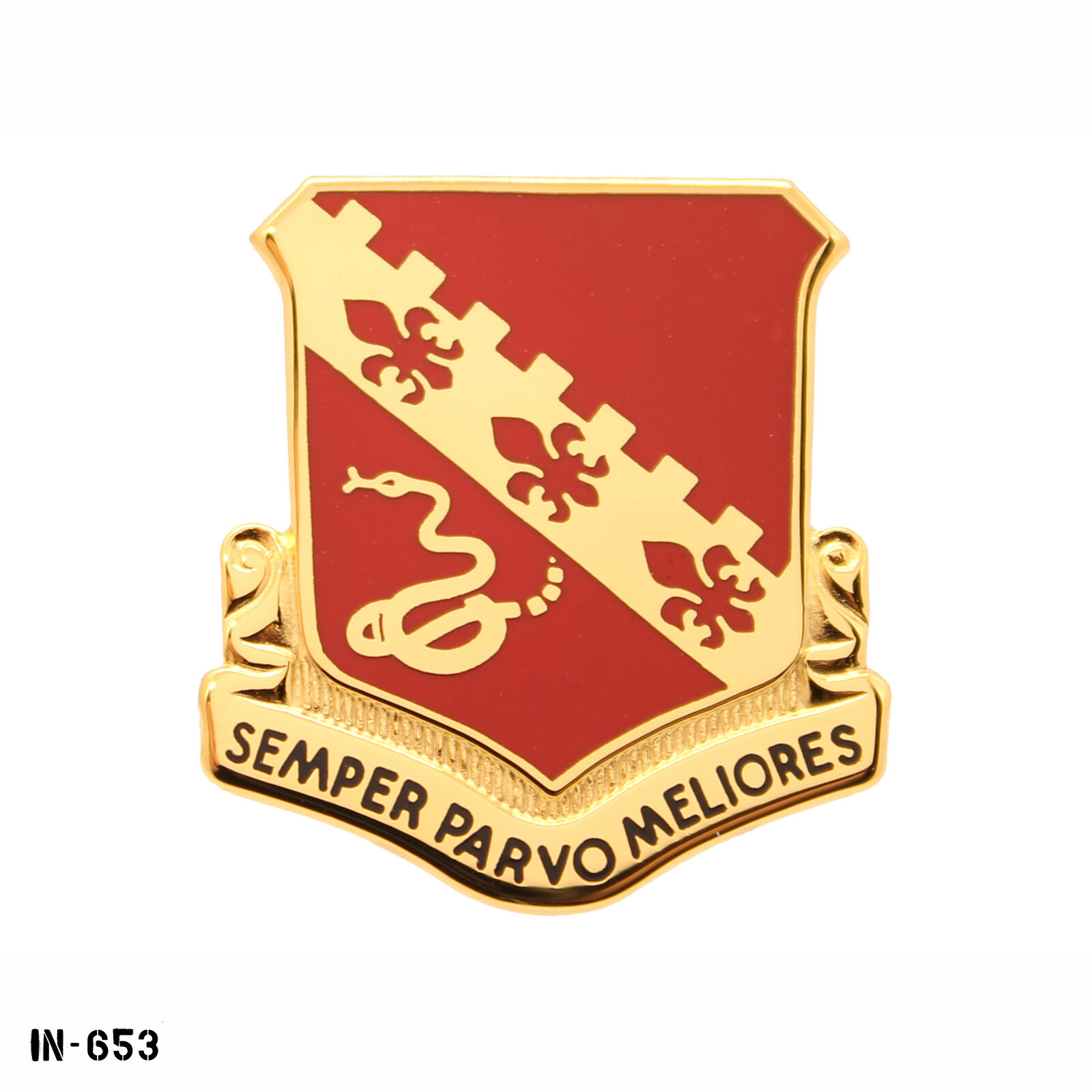 US Army DUI Pin 130th Field Artillery ANG KS, Semper Parvo Meliores NS Meyer USA