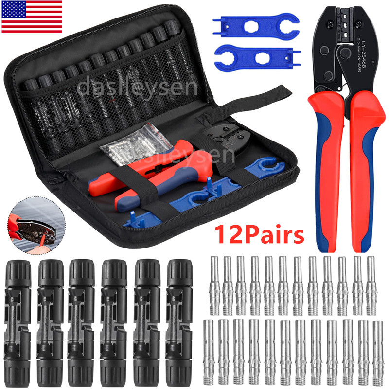 6/12Pairs Solar Panel Wire Cable Connectors Crimper PV Crimping Pliers Tools Set