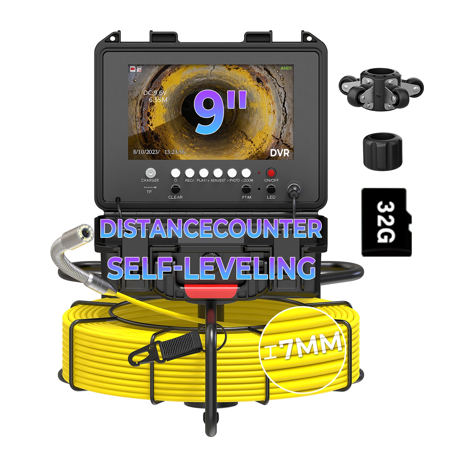 30m Pipe Inspection Camera 512hz Sewer Camera Meter Counter 9" Monitor IP68