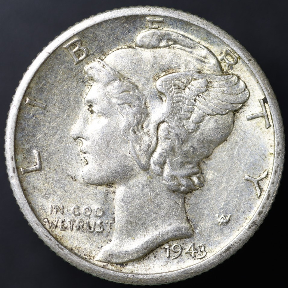 1943-D Mercury Dime UNC Mint State FSB FULL SPLIT BANDS  (#8472)