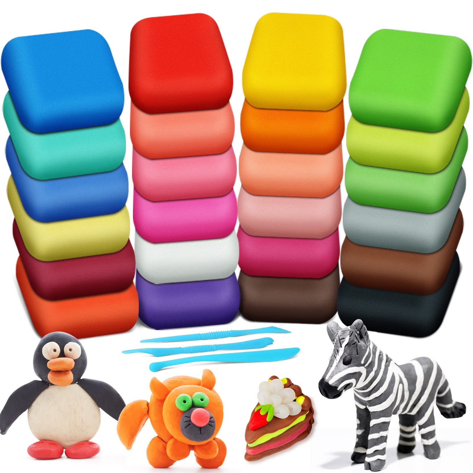 24 Colors Air Dry Magic Clay Kit with Modeling Tools for Kids DIY Art & Crafts