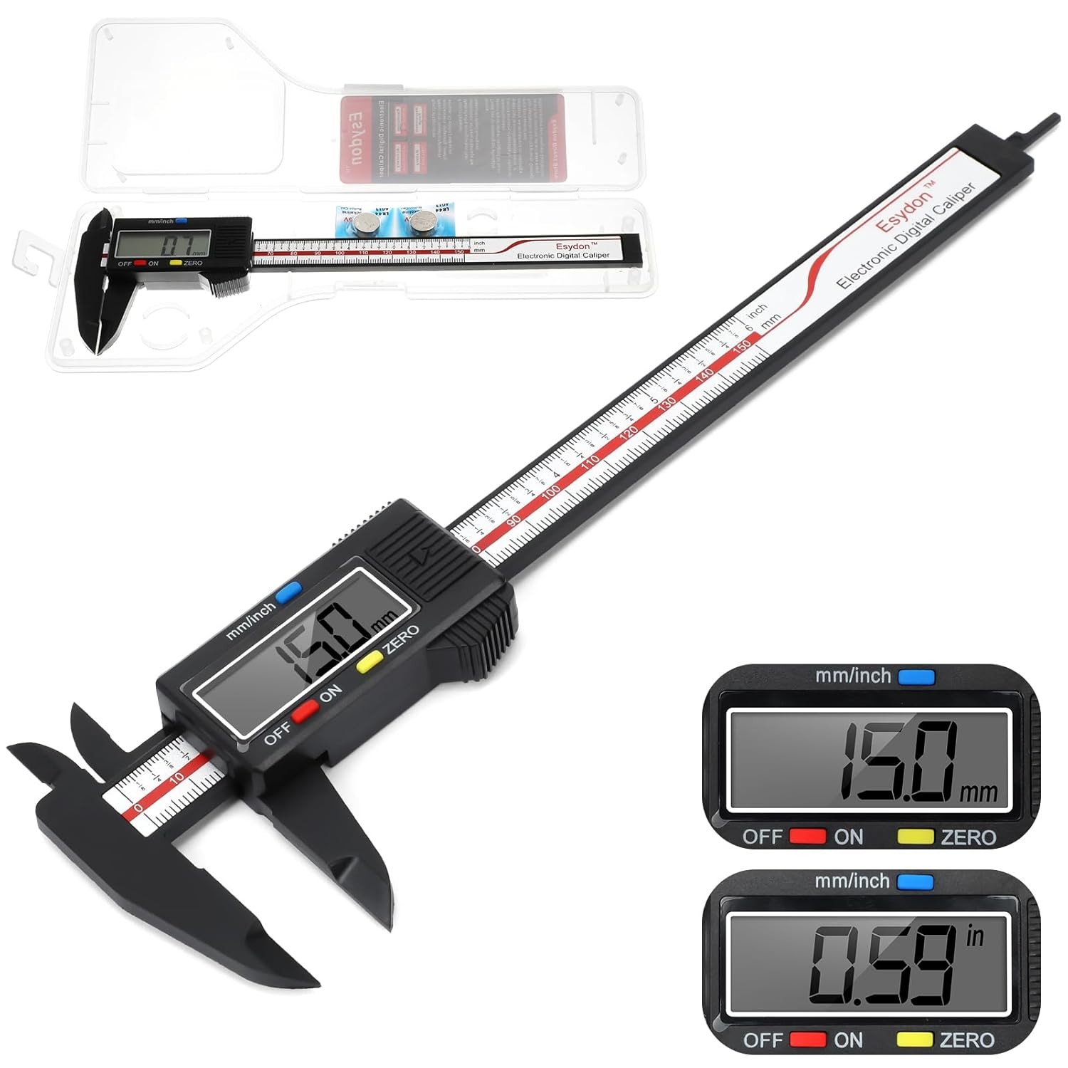 Digital Caliper 6 inch Electronic Measuring Tool LCD Screen Inch MM Conversion