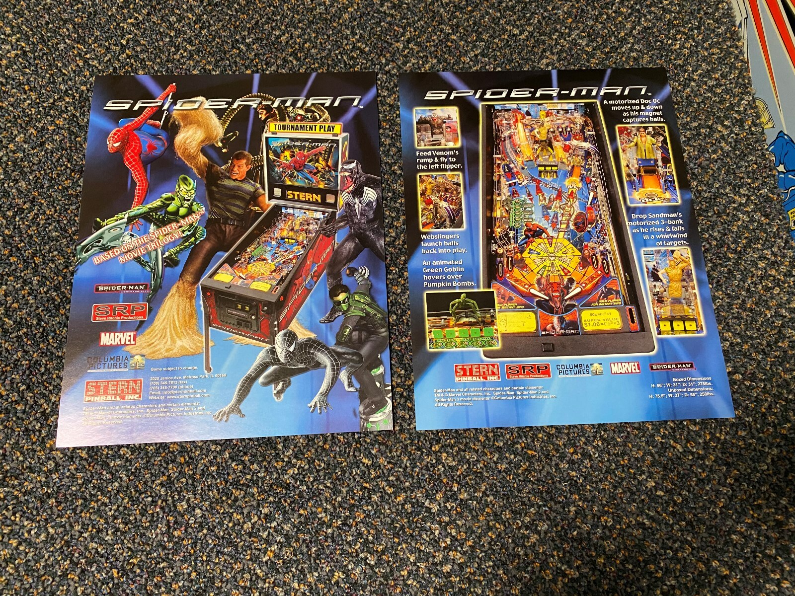 2 STERN 2007 FACTORY ORIGINAL NOS SPIDERMAN PINBALL FLYERS
