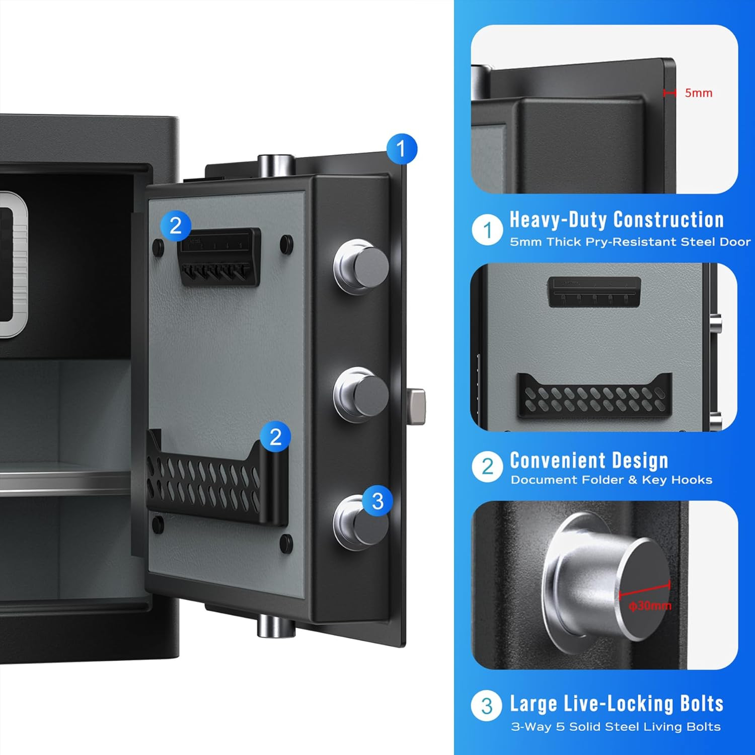 1.6 Cu Ft Home Safe Biometric Fingerprint Touchscreen–Compatible Replacement