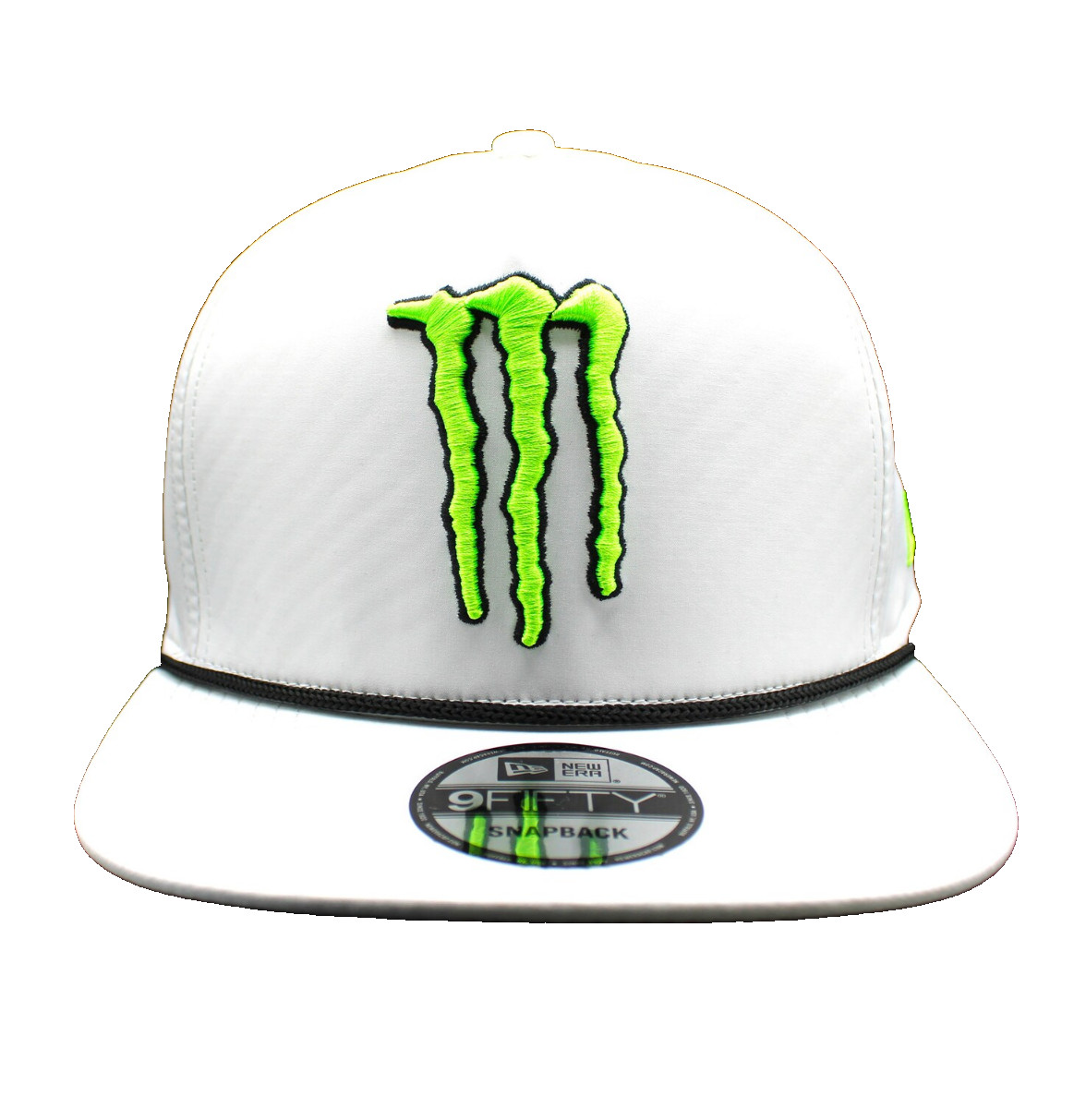 M-White Flat Brim Snapback Cap w/Black Rope. 3 Logos. BMX. MotoGP. Motocross.
