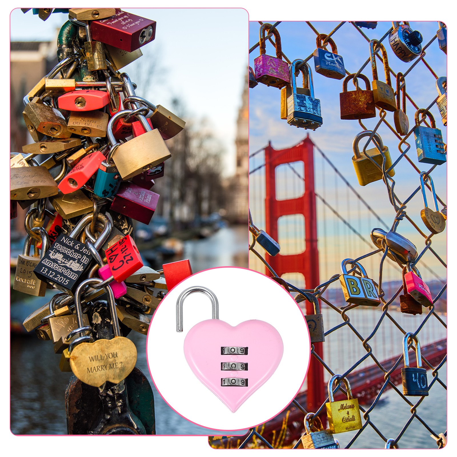 2 Pack Combination Locks Heart Shape Password Padlock Love Locker Lock Pink