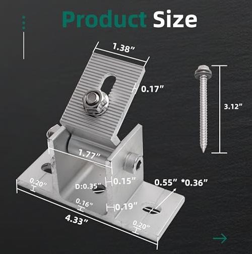 Pack Adjustable Solar Panel Tilt Mount Bracket Base, Tilt Angle 10° 4 Silver