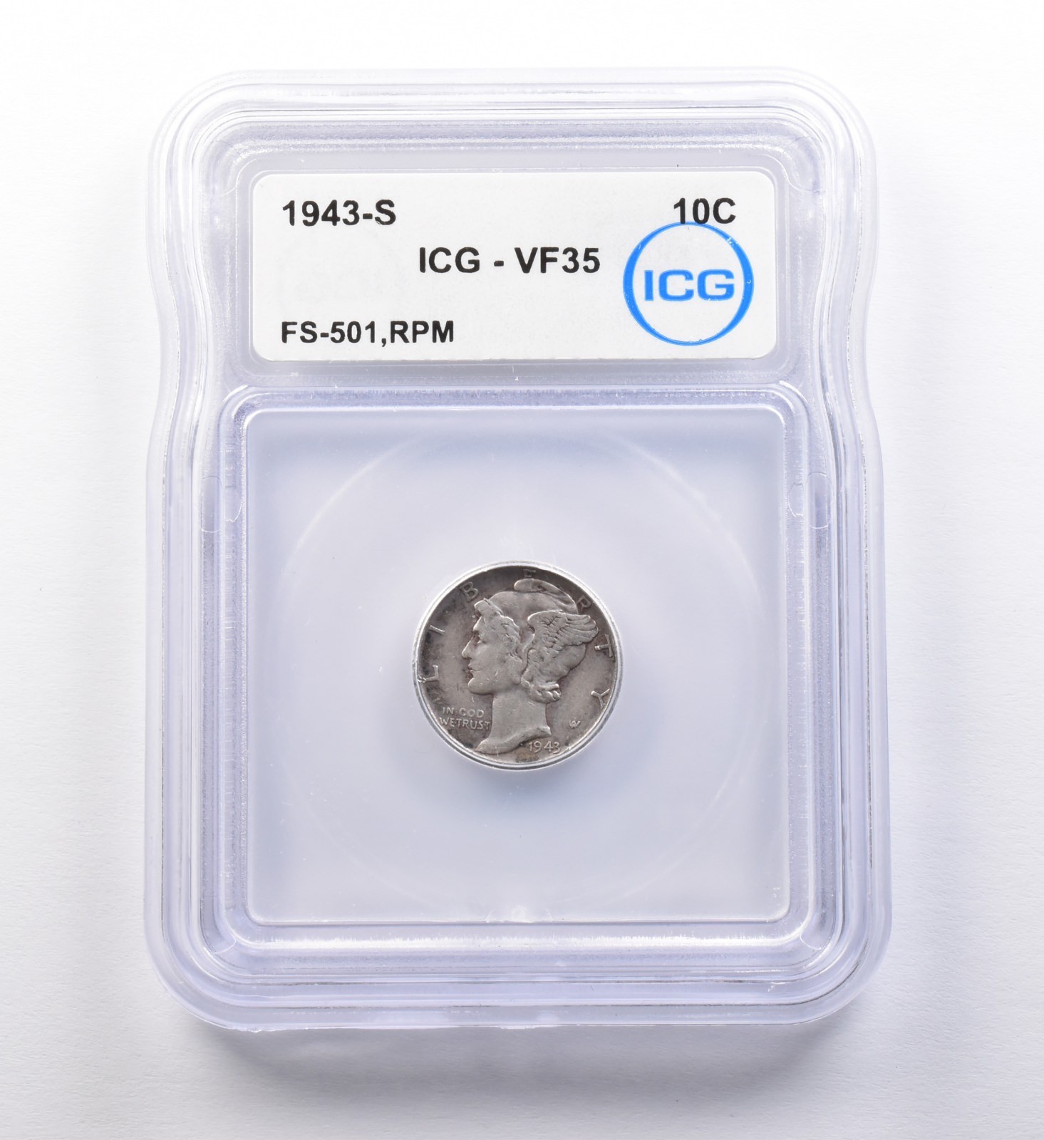 1943-S Mercury Dime FS-501, RPM VF35 ICG *9701