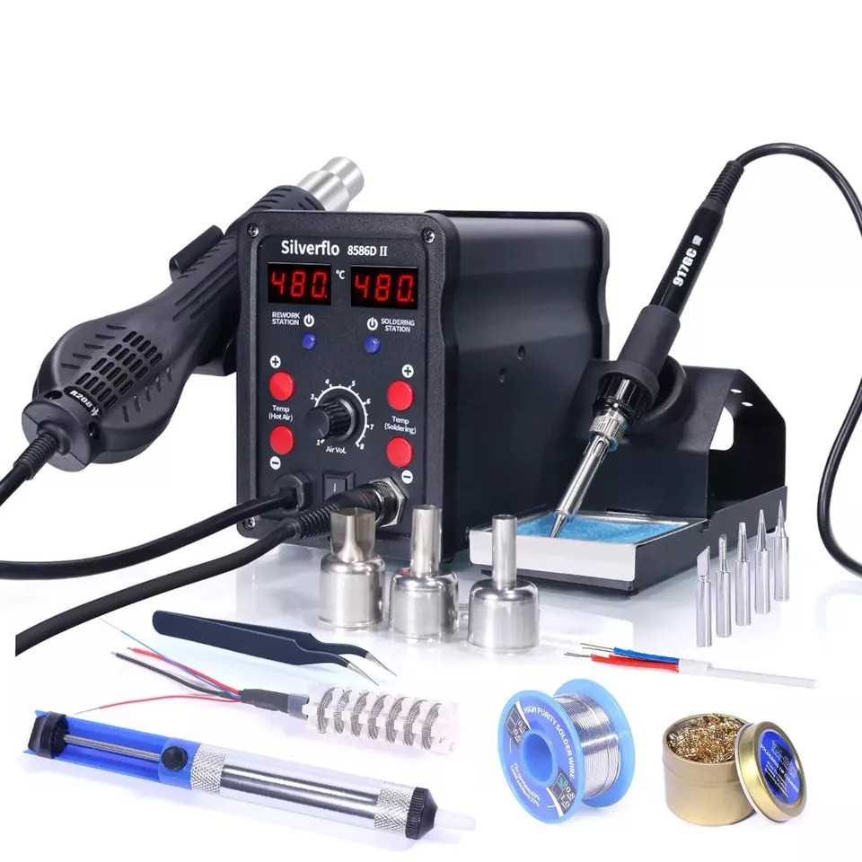 Silverflo 8586D-II 750W 2-in-1 Digital Hot Air Rework Station Soldering Station
